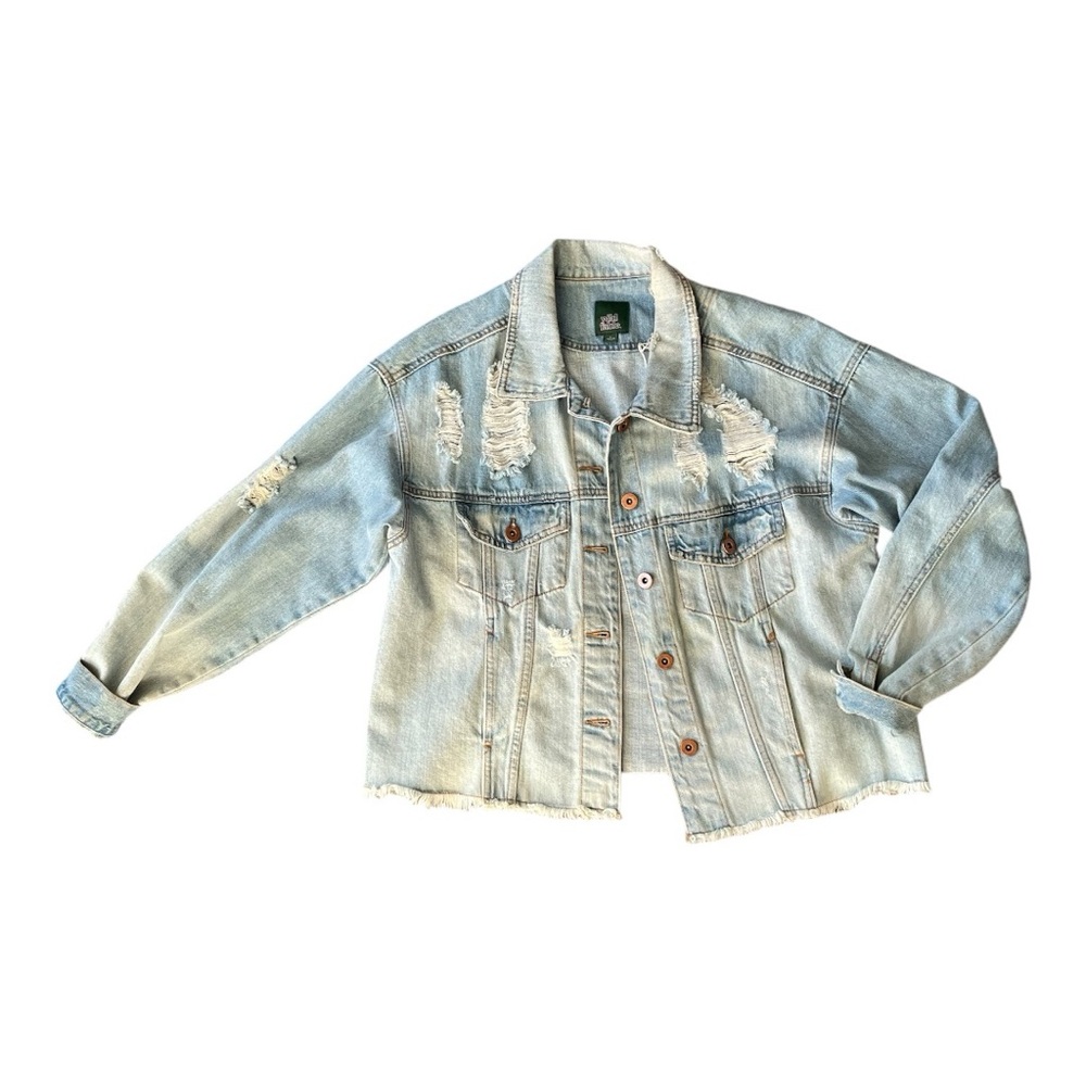 #064, Wild Fable distressed light was denim jacket, size L